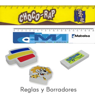 Reglas y Borradores
Regla plasticas hasta 20 cms, Borradores Troquelados con la forma de su logotipo, Material Pvc ( Nata ). Medidas segun desarrollo de su logotipo.